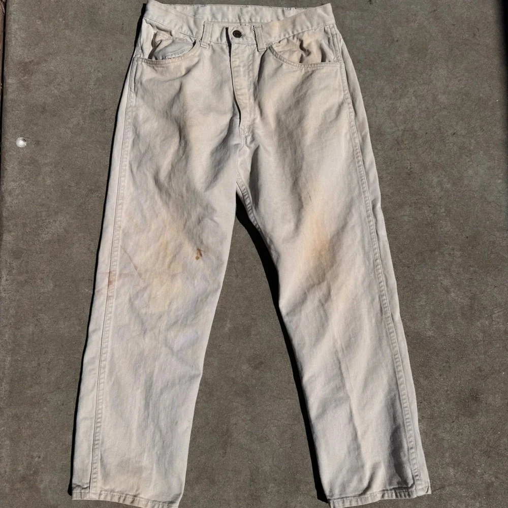 Vintage 60s Levis Big E White Tab Straight Leg Workwear Pants Cream white USA